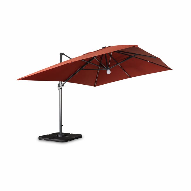 Parasol rectangular x 4 m - Luce Terracotta - Paraguas excéntrico inclinable, plegable y giratorio 360° con cargador solar | Leroy Merlin