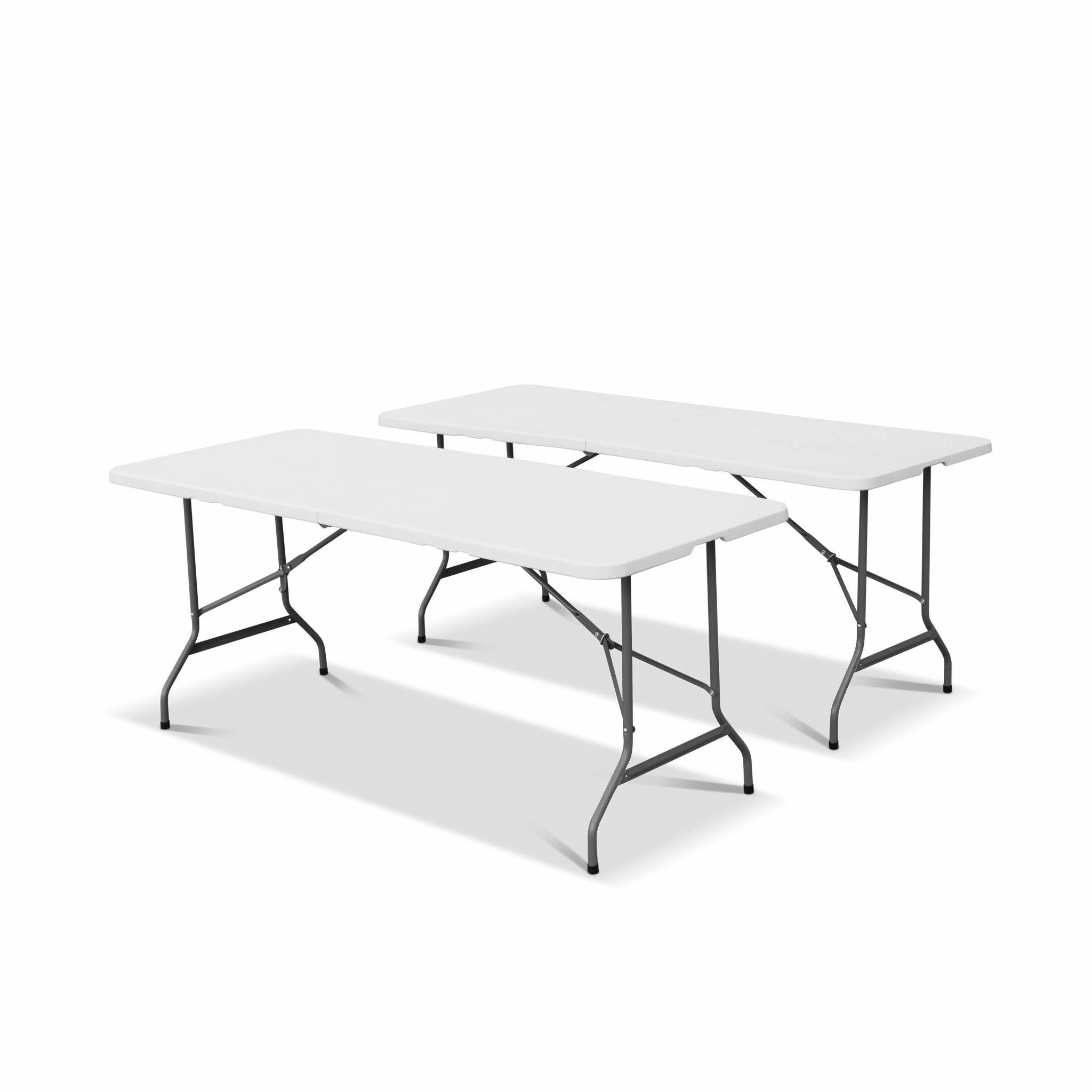 Lot de 2 tables de réception, pliables 180cm, grise foncé, table pliante  avec poignée de transport, table de camping