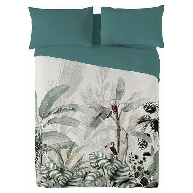 COTTON ARTean Copripiumino per letto da 150 cotone, 144 fili, bianco e verde, copripiumino 240 x 220 + 2 federe con chiusura con bottoni COTTON ARTean Copripiumino per letto da 150 cotone, 144 fili, bianco e verde, copripiumino 240 x 220 + 2 federe con chiusura con bottoni