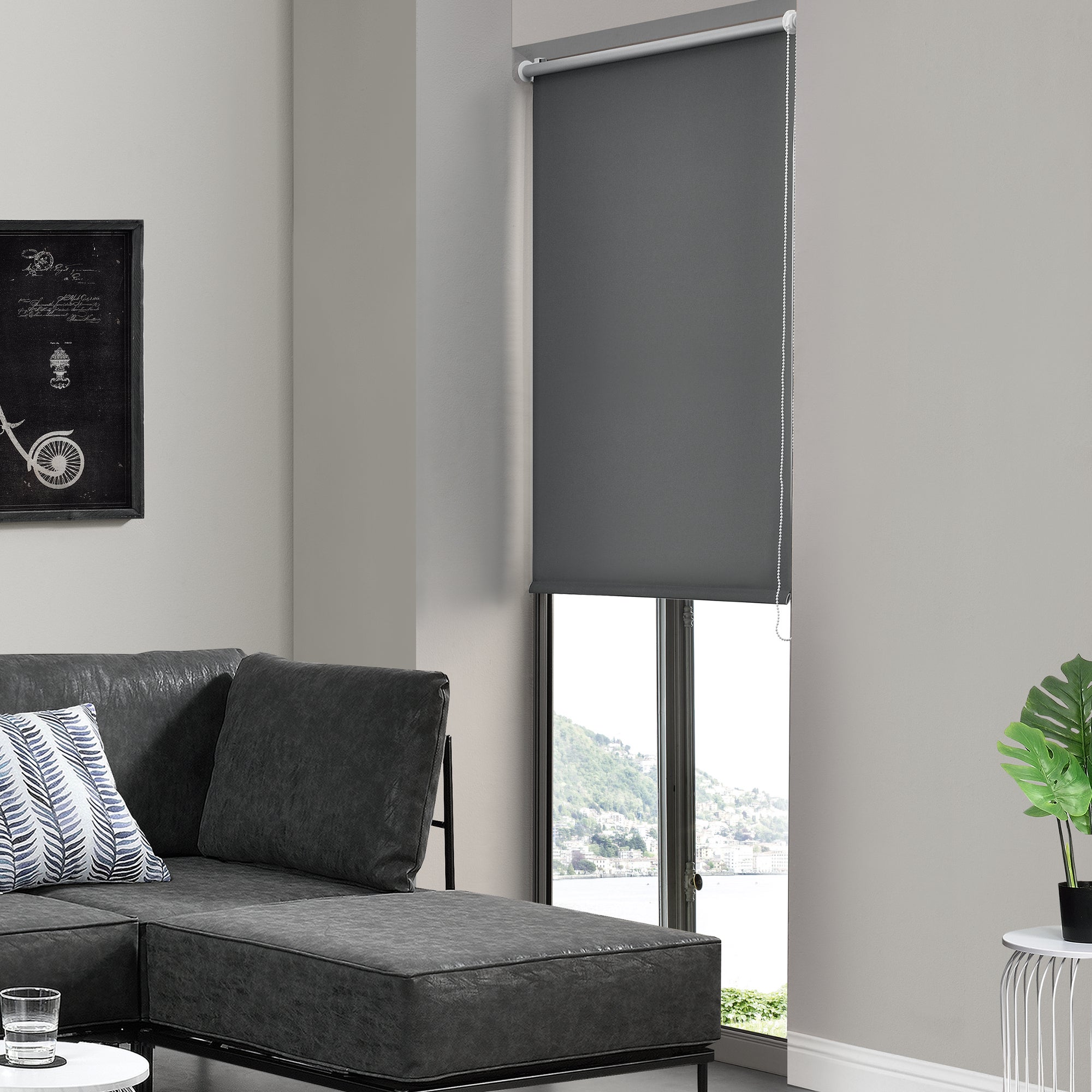Cortina enrollable para ventana - 80 x 150 cm - protector solar y de luz - opaca - dar sombra - no necesita taladrar - gris oscuro [en.casa]®