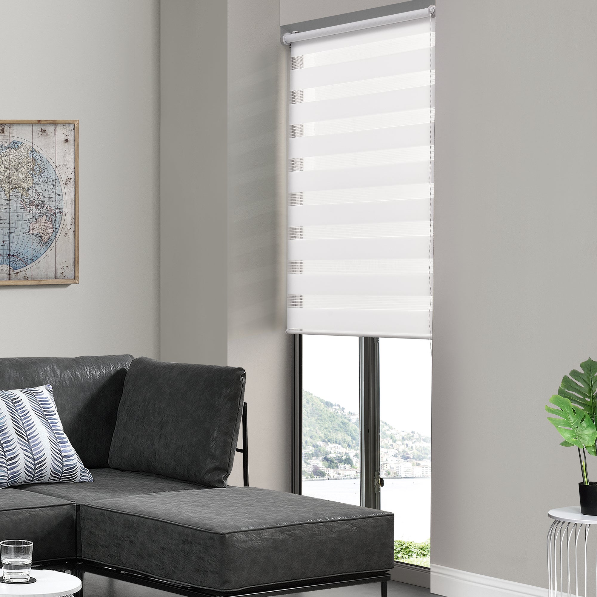 Persiana enrollable cebra windau no necesita taladrar poliéster/plástico 90 x 150 cm blanco [en.casa]