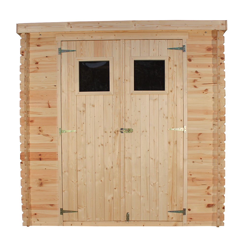 Caseta de jardín de madera natural (con pared lateral) 207x200 cm / 4,1 m²  - Almacén exterior con ventanas - Caseta de jardín - TIMBELA M338A