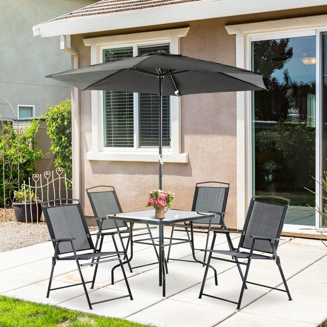Grasa Sucio Poner Muebles jardín con 4 sillas mesa y sombrilla Outsunny 80x80x70cm negro |  Leroy Merlin