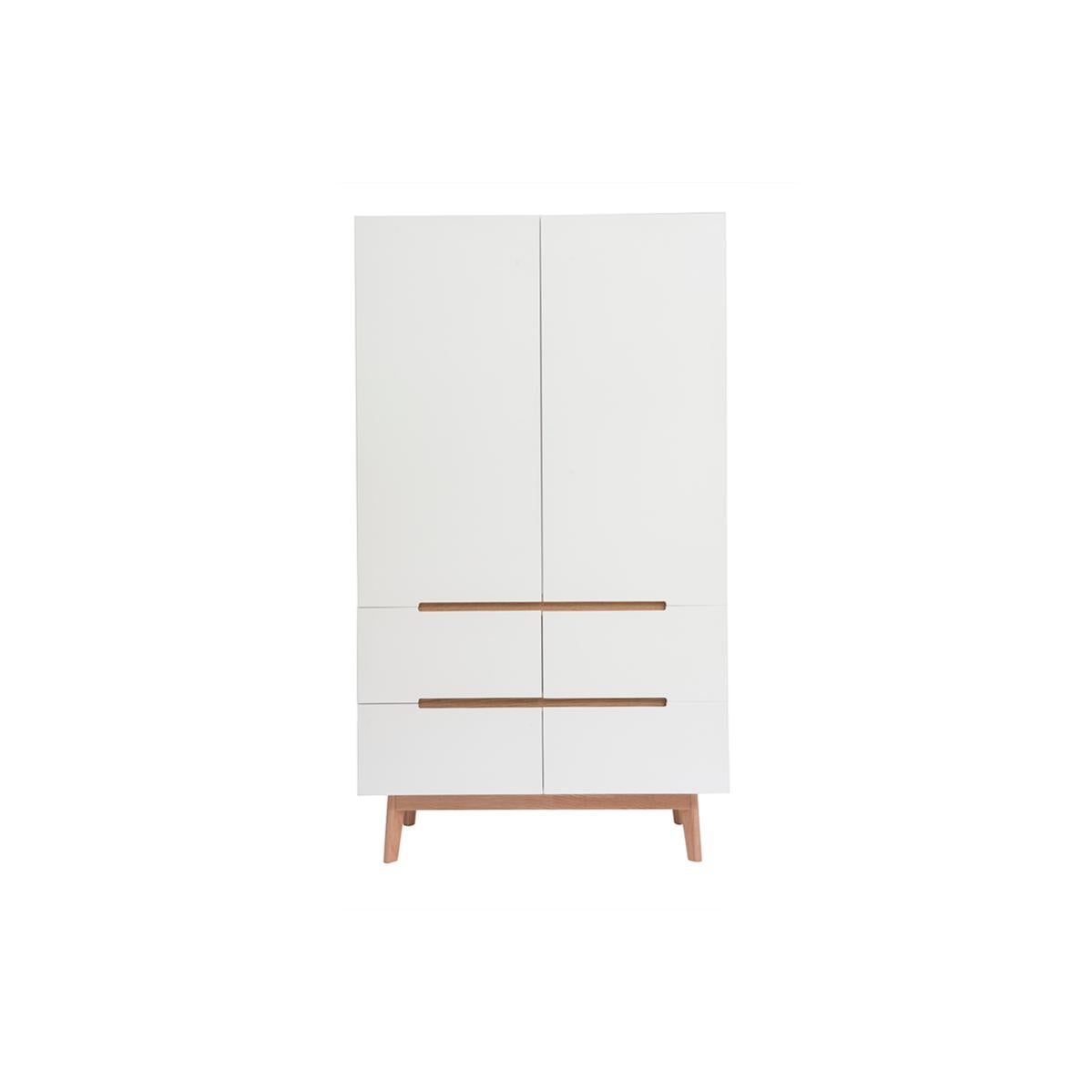 Armoire scandinave avec penderie et tiroirs finition blanc mat et bois