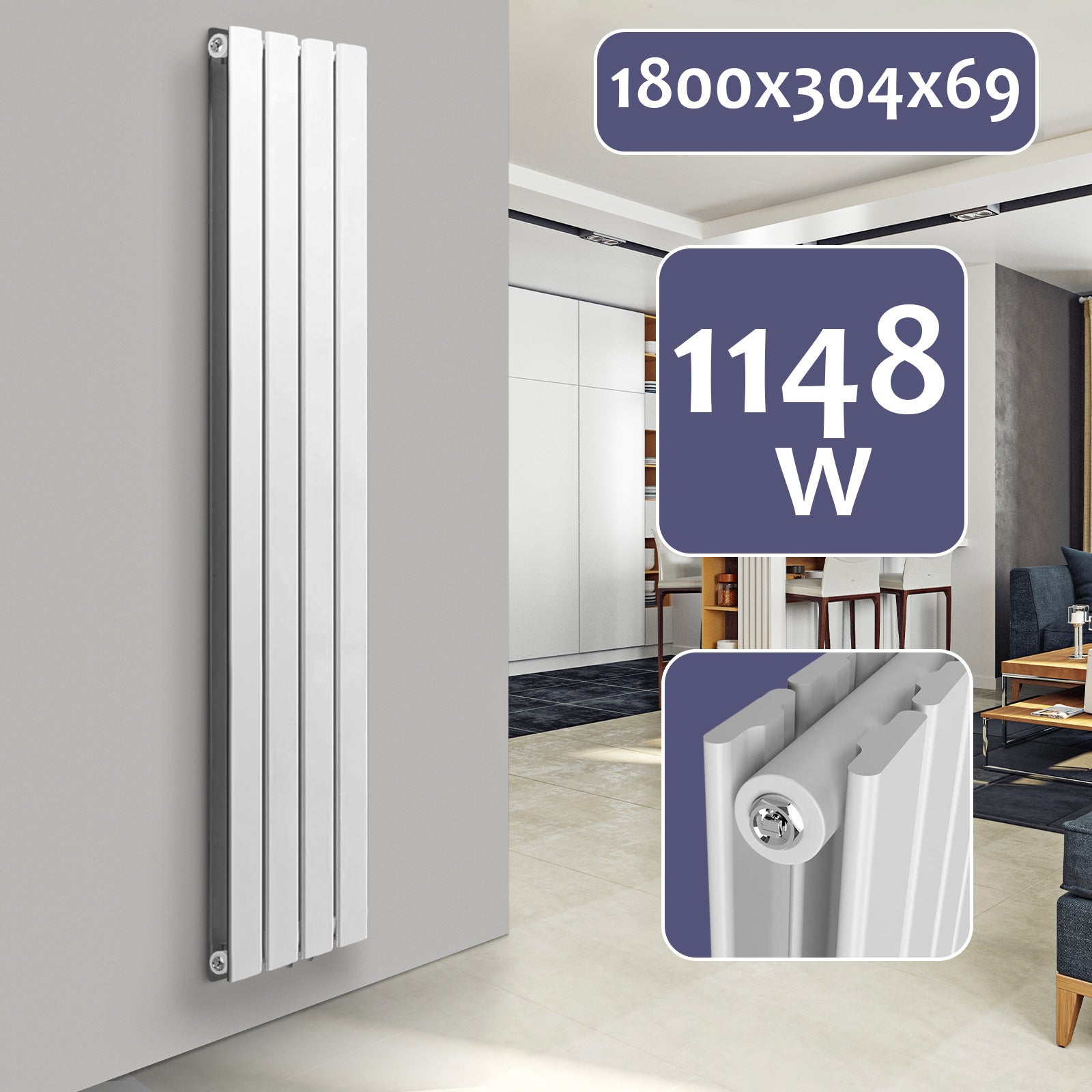 Aquamarin® Radiateur Vertical - à Panneau Plat Double, 1800 x 304 x 69 ...