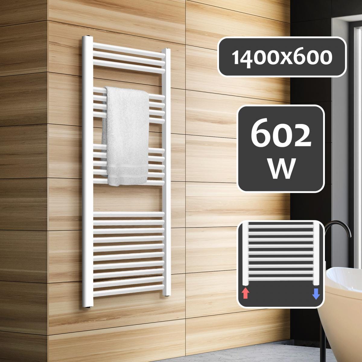 Calentador de toallas - Montaje en pared, Escalera, Acero con recubrimiento  de polvo, Elección de tamaño y color - Calentador de baño