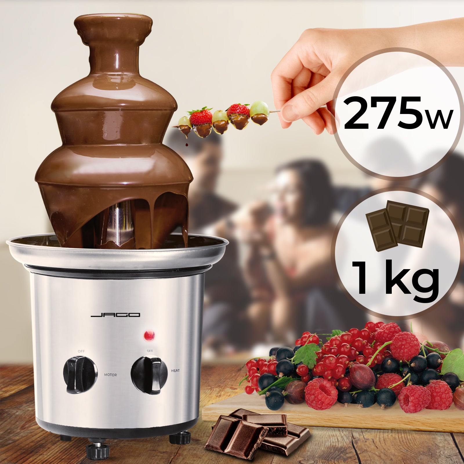 Jago® Fontaine à Chocolat 275 W - 3 Étages, Capacité 1 kg