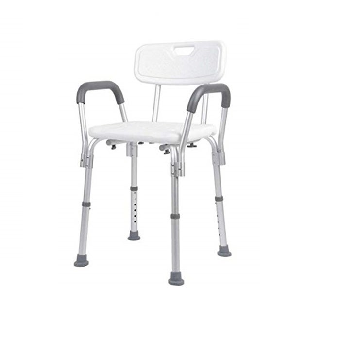 AUFUN Sgabello per Doccia con schienale e braccioli Regolabile in Altezza Antiscivolo Sedile per doccia in alluminio e plastica per donne anziane e incinte bagno 