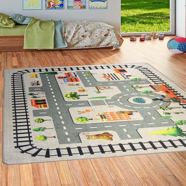 Carpet Studio Tapis de Jeu Enfant 95x133cm, Playcity, Tapis Circuit Voiture,  Lavable, Antidérapant
