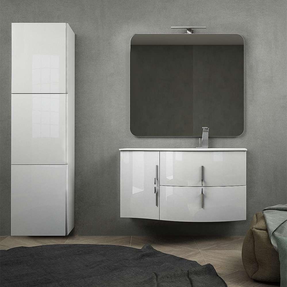 Mobile bagno bianco lucido curvo onda sospeso 105 cm con colonna 170 ...