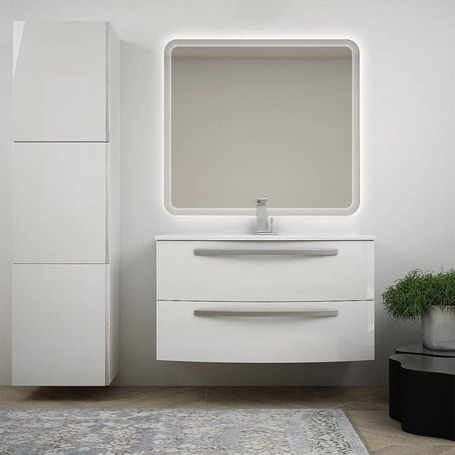 Mobile bagno sospeso 60 cm bianco opaco con lavabo - Cuki Mobile bagno sospeso 60 cm bianco opaco con lavabo - Cuki