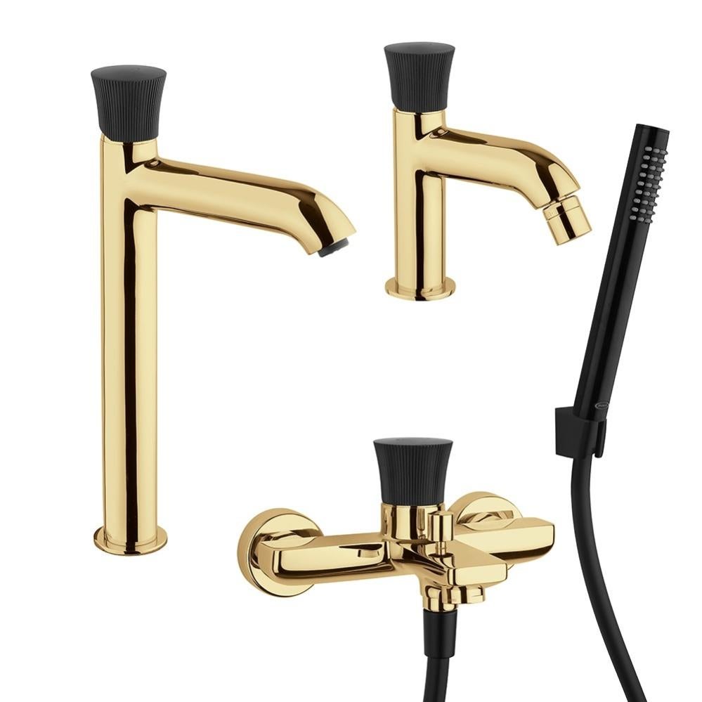 Rubinetto da bagno con bocca alta per lavabo a cascata per lavabo, miscelatore moderno quadrato cromato per acqua calda e fredda monoforo (Oro