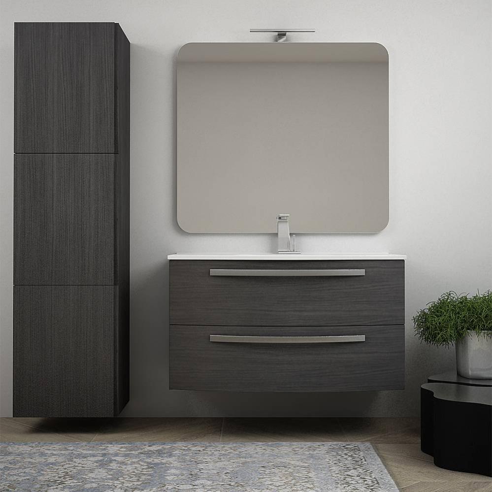 Mobile bagno sospeso 90 rovere bianco con 2 cassetti e pensile Nadia