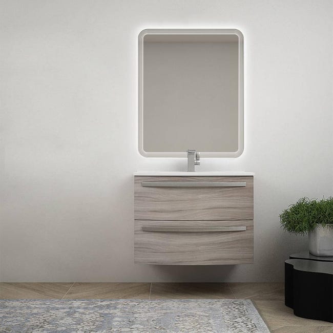 Lomadox Set Mobile Bagno Completo 180 Cm Con Lavabo Ceramica, Specchio LED E Armadi - Antracite/Rovere