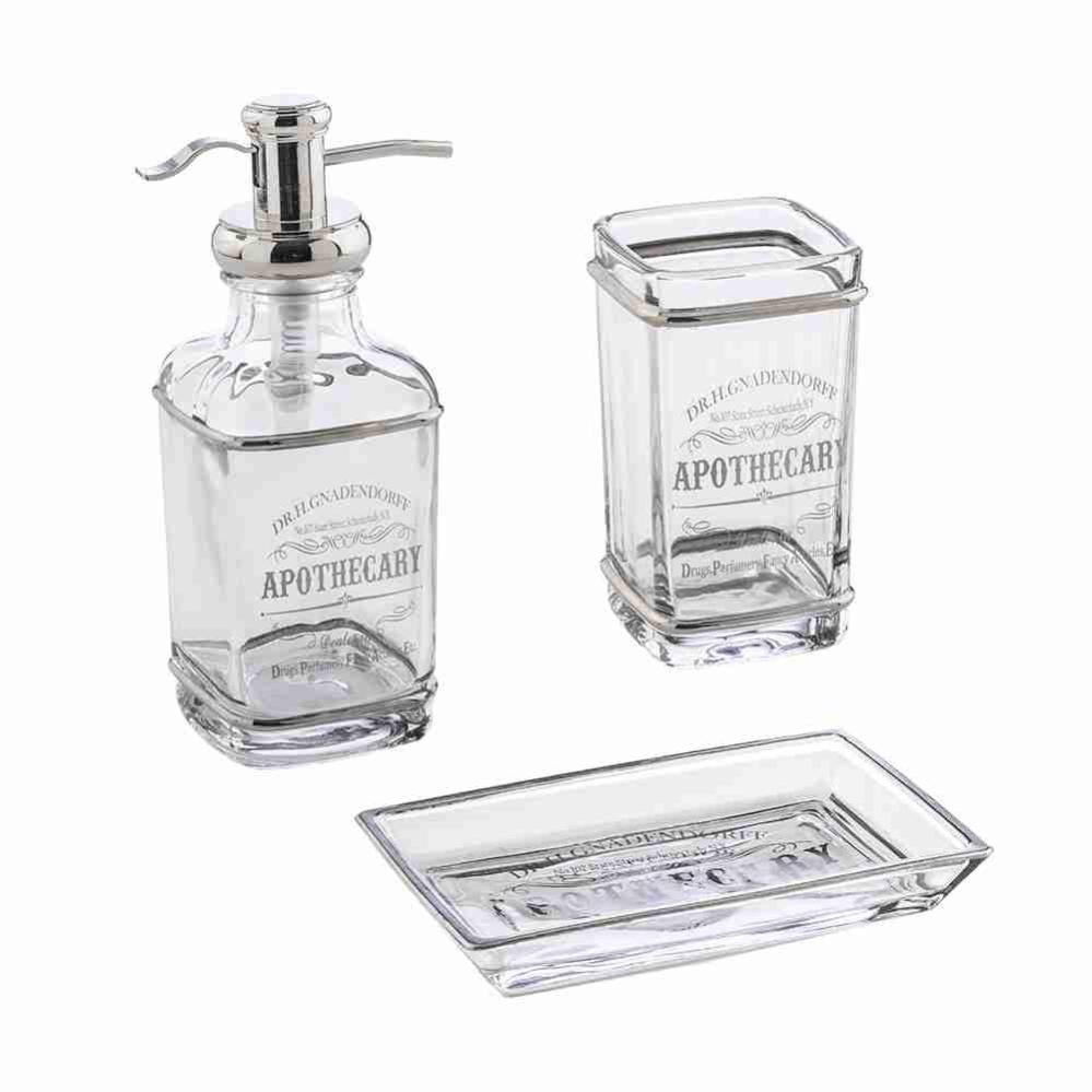 Set Accessori Bagno Twister Acrilico Trasparente Dispenser Bicchiere E Portasapone 1