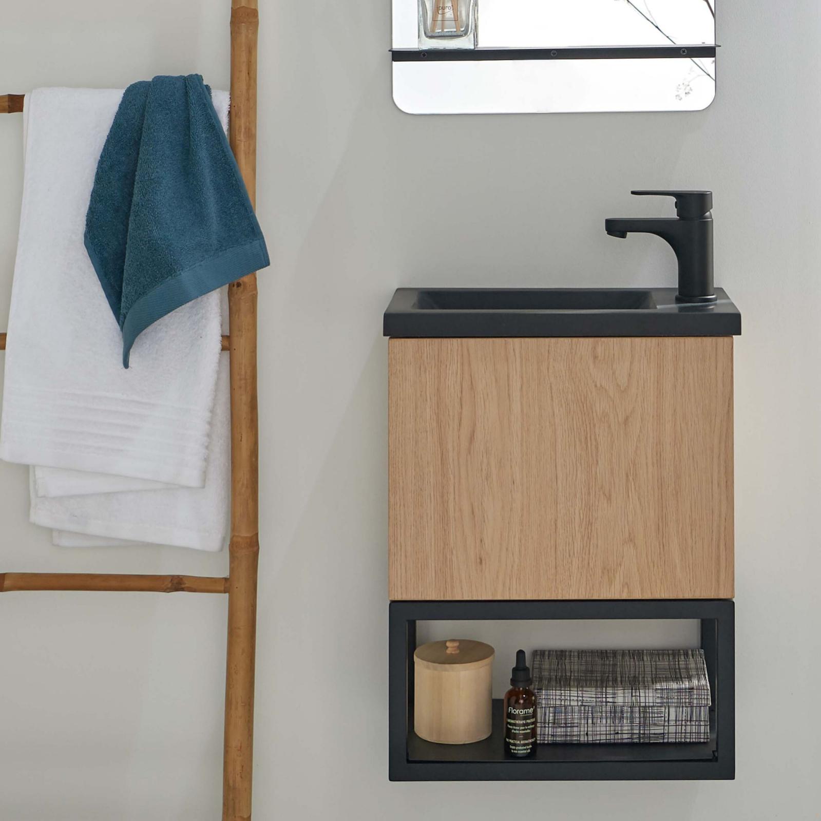 Meuble Lave-Mains Suspendu Nova Noir Carbone - Gain De Place Salle De Bain