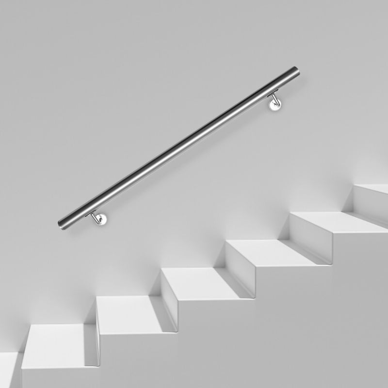 Corriente manual en rampa de escalera de acero inoxidable cepillada para exterior e interior ø 42 mm con soporte de plata mate 120 cm