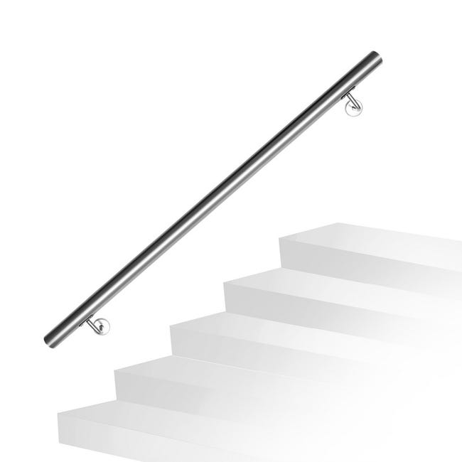 Pasamanos de acero inoxidable cepillado Barandilla de escalera para  exterior e interior Ø 42 mm Con soporte plata mate 110cm