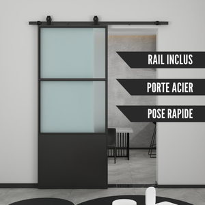 Porte coulissante personnalisable aluminium + verre + mdf Atelier vitrée,  H.204, Leroy Merlin