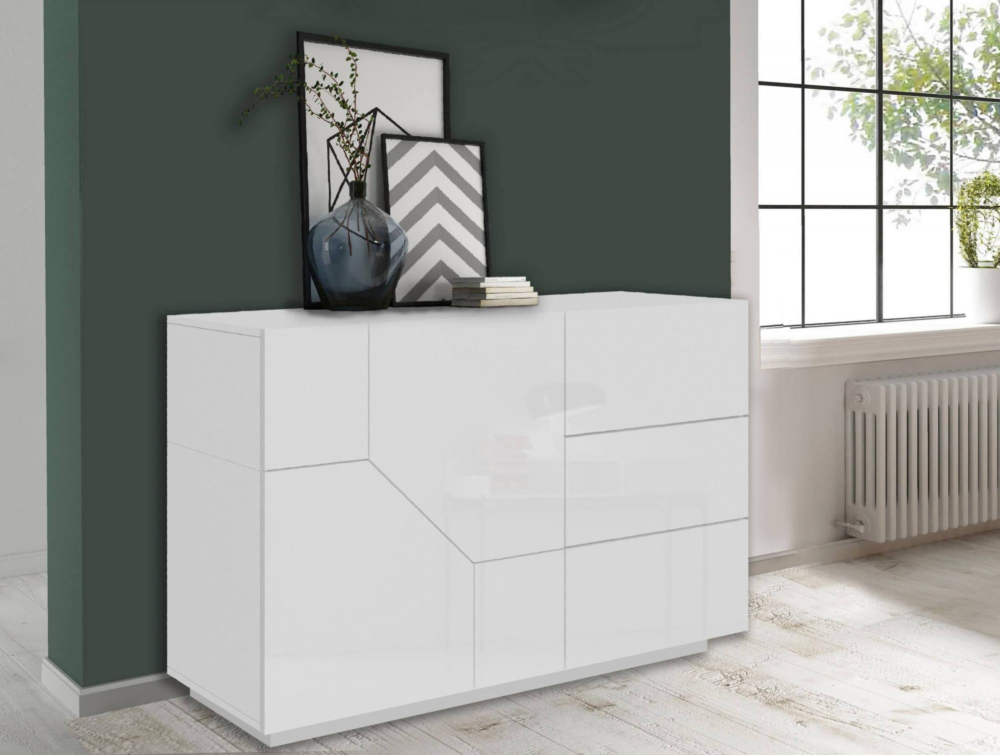 Web Convenienza Madia con Ante e Cassetti Made in Italy – Credenza Contenitore Collezione Riviera per Soggiorno Cucina Ingresso Sala da Pranzo Mobile Design moderno (Bianco lucido/Kadiz, 180cm