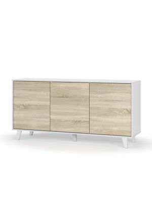 Credenza alta a 2 ante e vetrinetta, Buffet da cucina, Madia con scaffali e  ripiani, Cristalleria, Made in Italy, cm 47x95h200