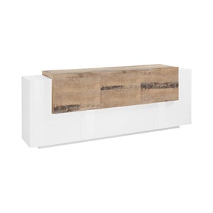 Credenza moderna a 5 ante, Made in Italy, Madia da cucina, Buffet di design  da soggiorno, cm 170x45h85, colore Bianco lucido