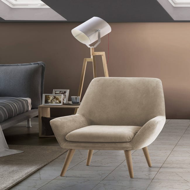 Chaise longue Dabdall, Fauteuil design pour le salon, 100% Made in Italy,  Fauteuil relax en tissu rembourré, Cm 80x70h95, Beige