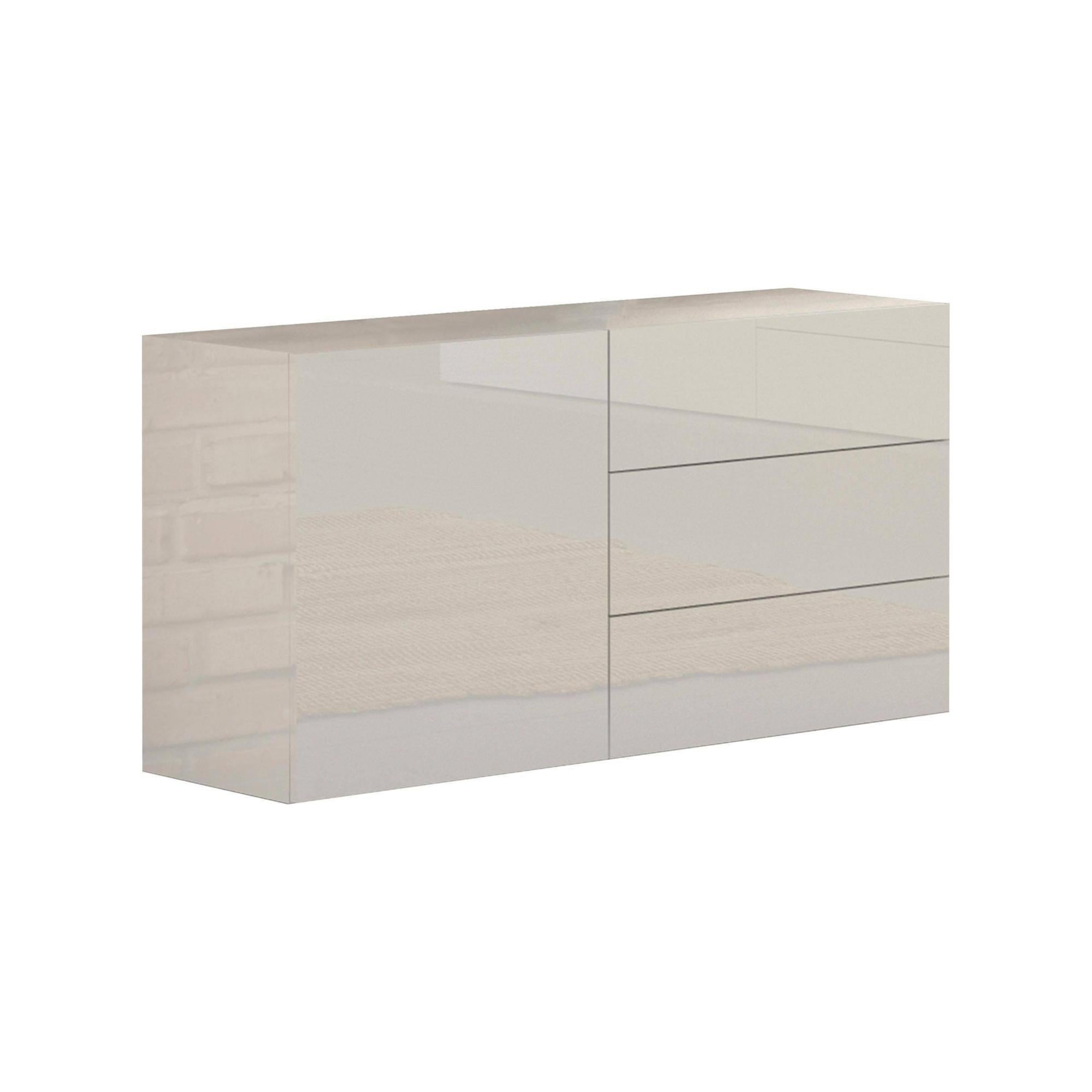 Credenza alta da cucina - 115 x 40 x 174,7 cm - con ante scorrevoli + cassetti + LED - MDF