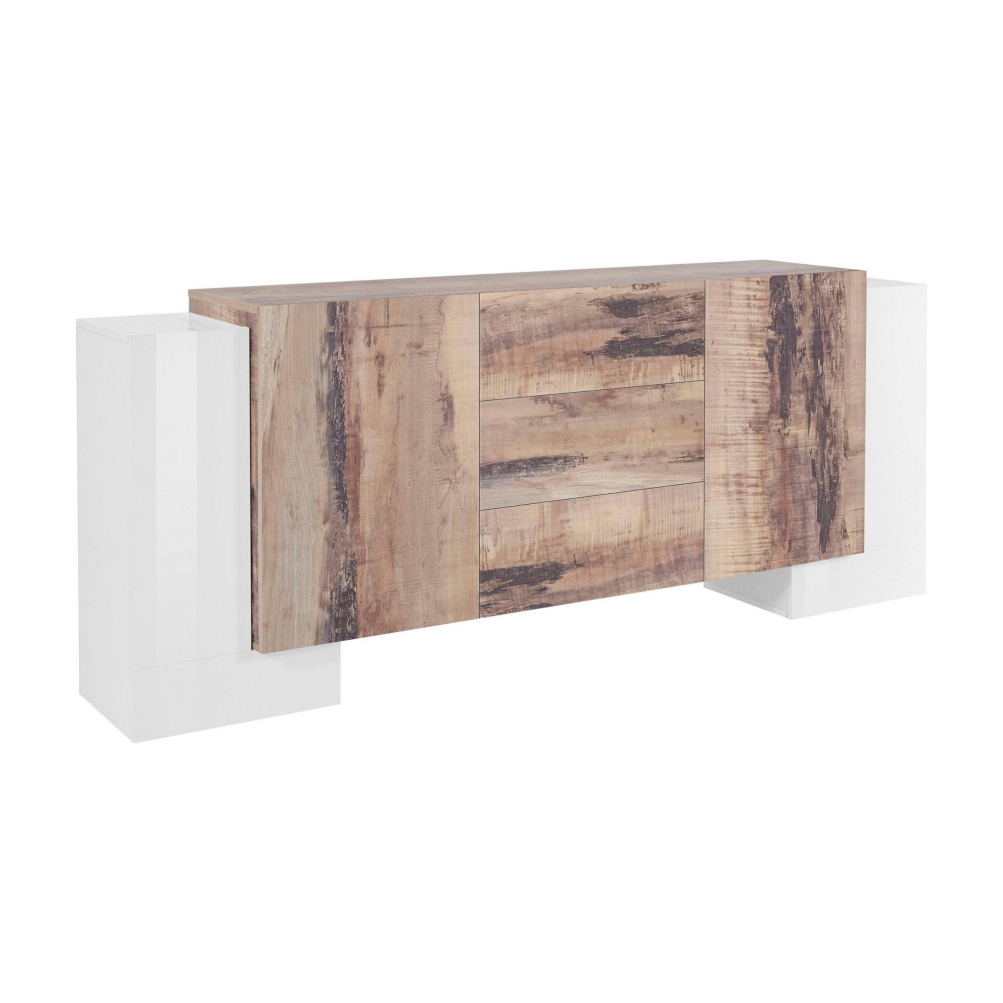 Credenza Dcuom, Credenza cucina con 2 ante e 3 cassetti, Credenza