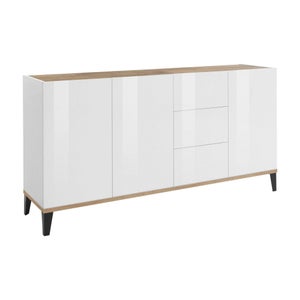 Dmora Credenza moderna a 6 ante, Made in Italy, Madia da cucina, Buffet di  design da soggiorno, cm 210x45h85, colore Bianco lucido e Acero