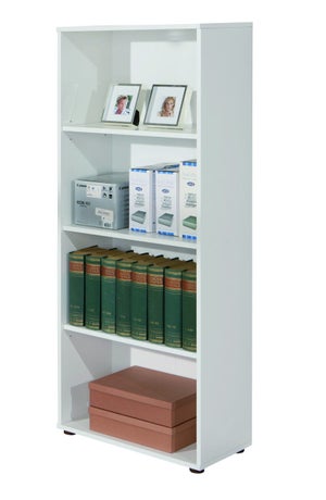 Libreria Dedjoum, Biblioteca a 4 ripiani regolabili, Scaffale per libri,  Mobile da parete con ripiani, 100% Made in Italy, 60x30h195 cm, Bianco e  Rovere