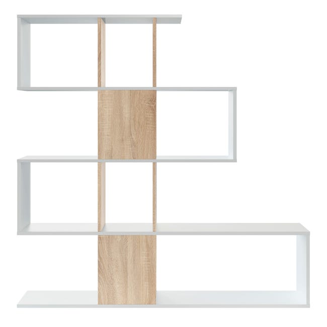 Bibliothèque DMORA zigzag effet bois blanc - 8 étagères verticales