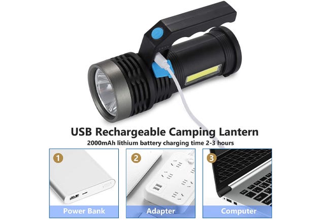 Torcia led portatile ricaricabile usb pannello solare luce emergenza  campeggio
