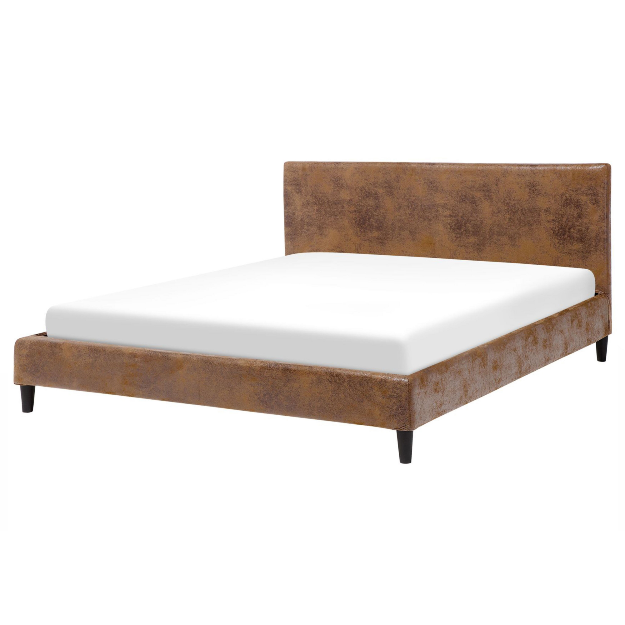 Beliani cama con somier de piel sintética marrón/madera oscura 160 x 200 cm fitou
