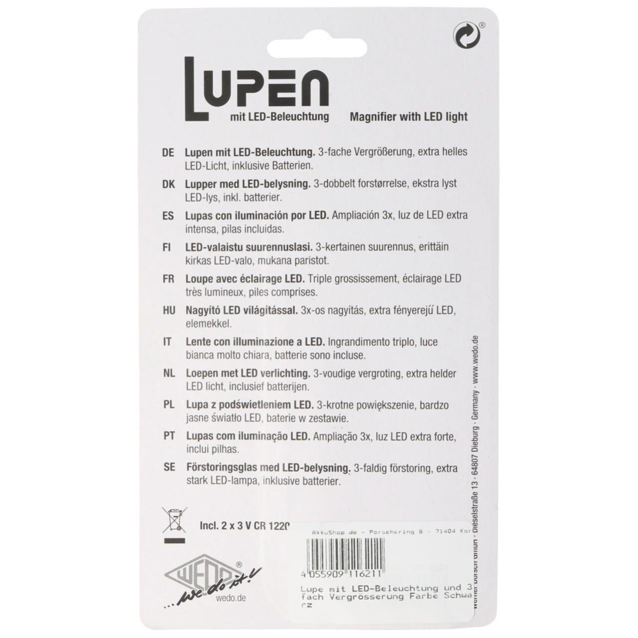 Loupe éclairée LED Stylex - Grossissement X3, 48x32mm, Piles Incluses