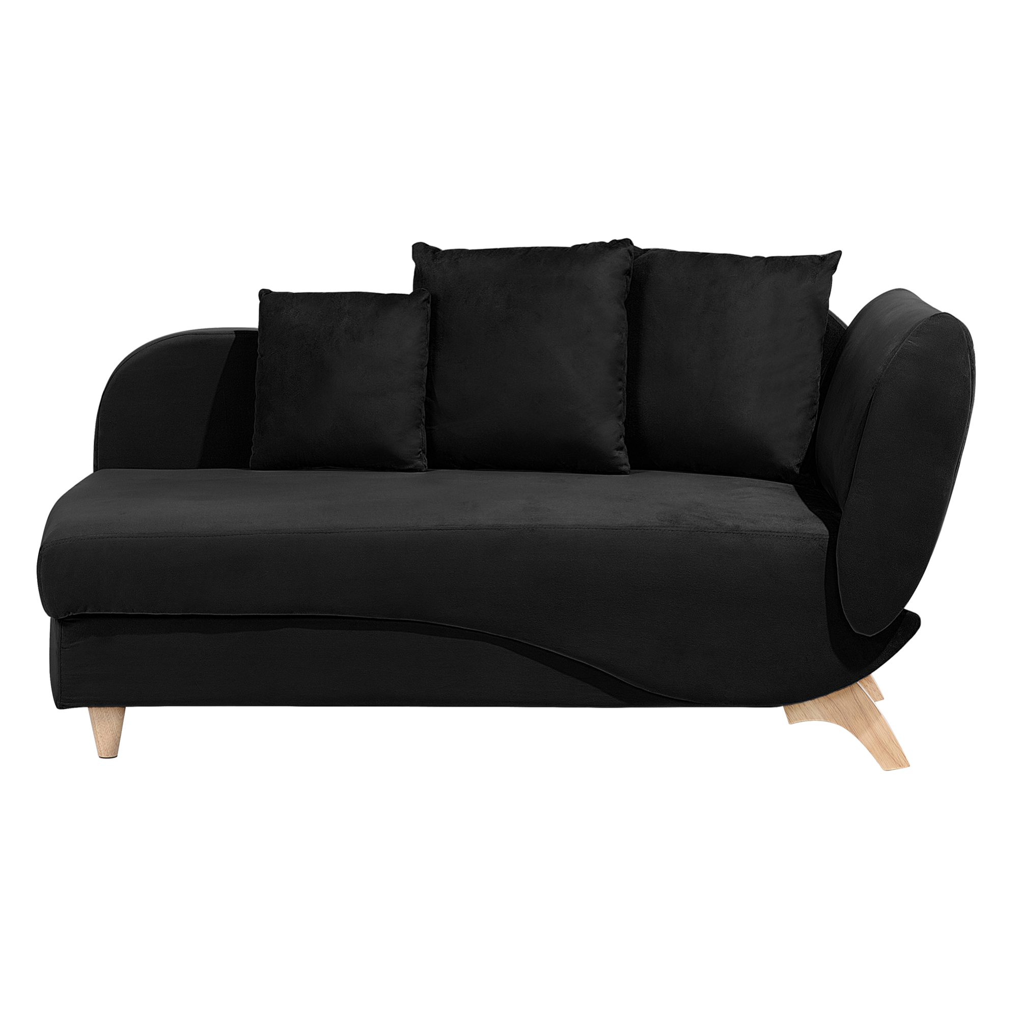 Chaise Longue In Velluto Nero Con Vano Portaoggetti – Versione Destra – Morbida, Con Gambe In Legno