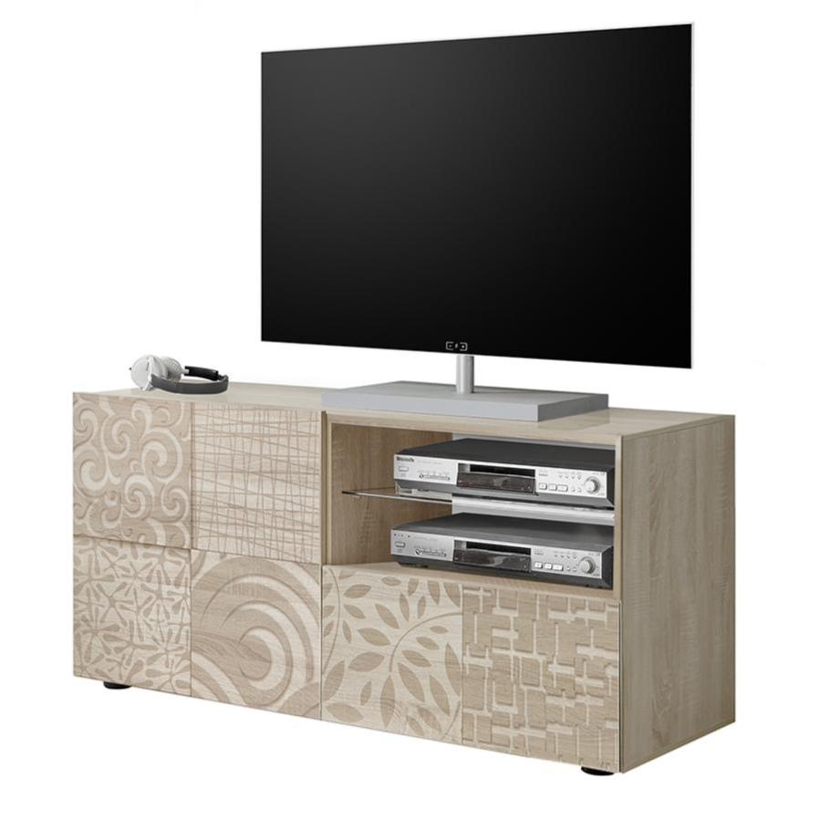 HOMCOM Meuble TV Pour Télévision Jusqu'à 42 Pouces Support TV Avec 2 Niches Et 2 Tiroirs Pieds En Bois De Pin 120 X 28 X 44 Cm Blanc