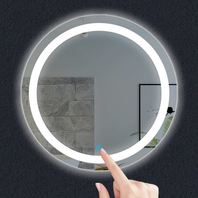 BD Art Luna Miroir de salle de bain rond à LED 60 cm Avec éclairage Couleur  de la lumière blanc froid 6000 K, IP44