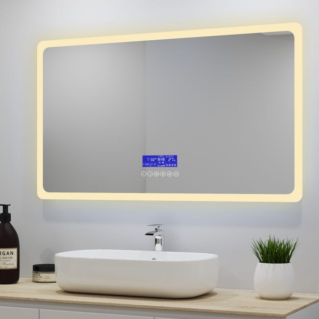 SIRHONA Miroir de Salle de Bain LED - Anti-buée avec éclairage LED - Miroir  Cosmétique Mural avec Prise - 3 températures de couleur - Commande de
