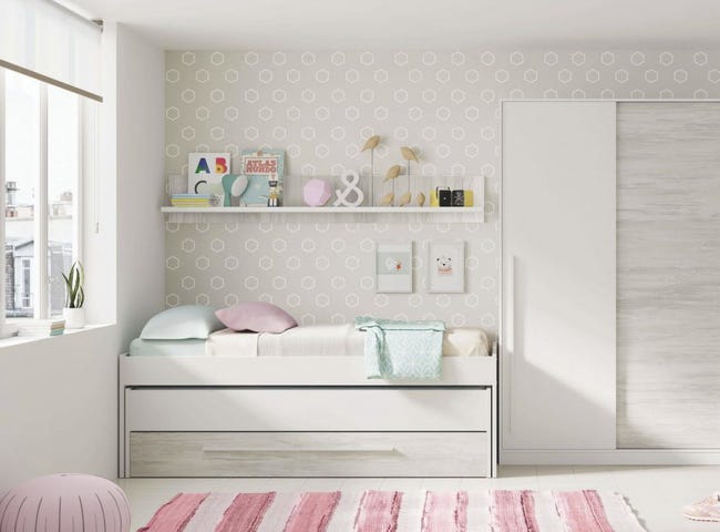 Compadecerse Responder Recogiendo hojas Dormitorio infantil con cama y estantería, color blanco, dimensiones 199 x  65 x 96 cm | Leroy Merlin