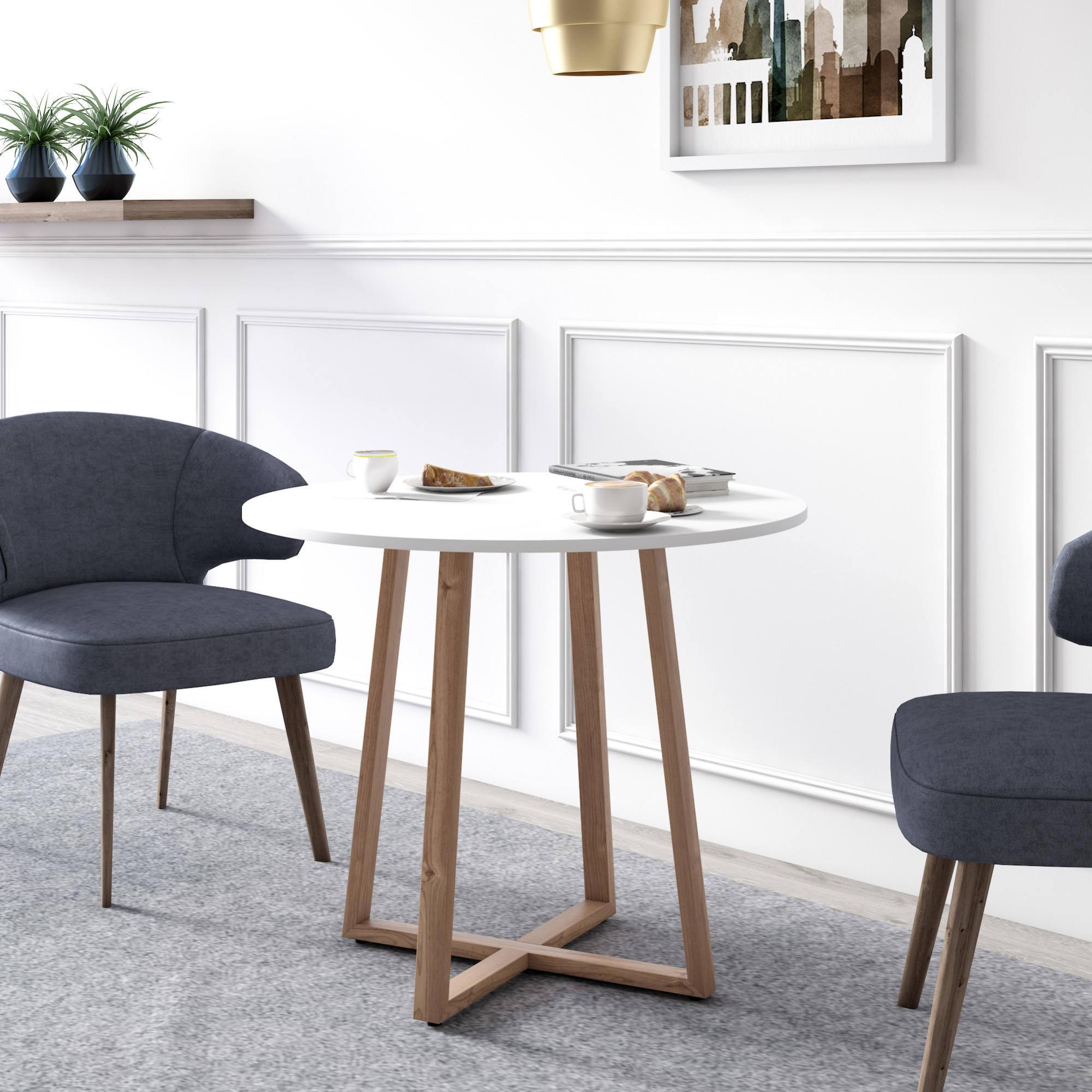 Tavolo rotondo 120 cm in legno con gambe incrociate in metallo bianco - Focal