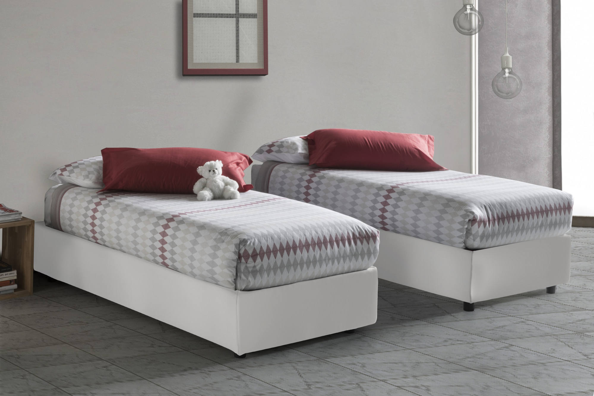 Letto singolo Dmecozz, Letto contenitore con rivestimento in ecopelle, 100%  Made in Italy, Apertura frontale, adatto per materasso Cm 90x190, Bianco