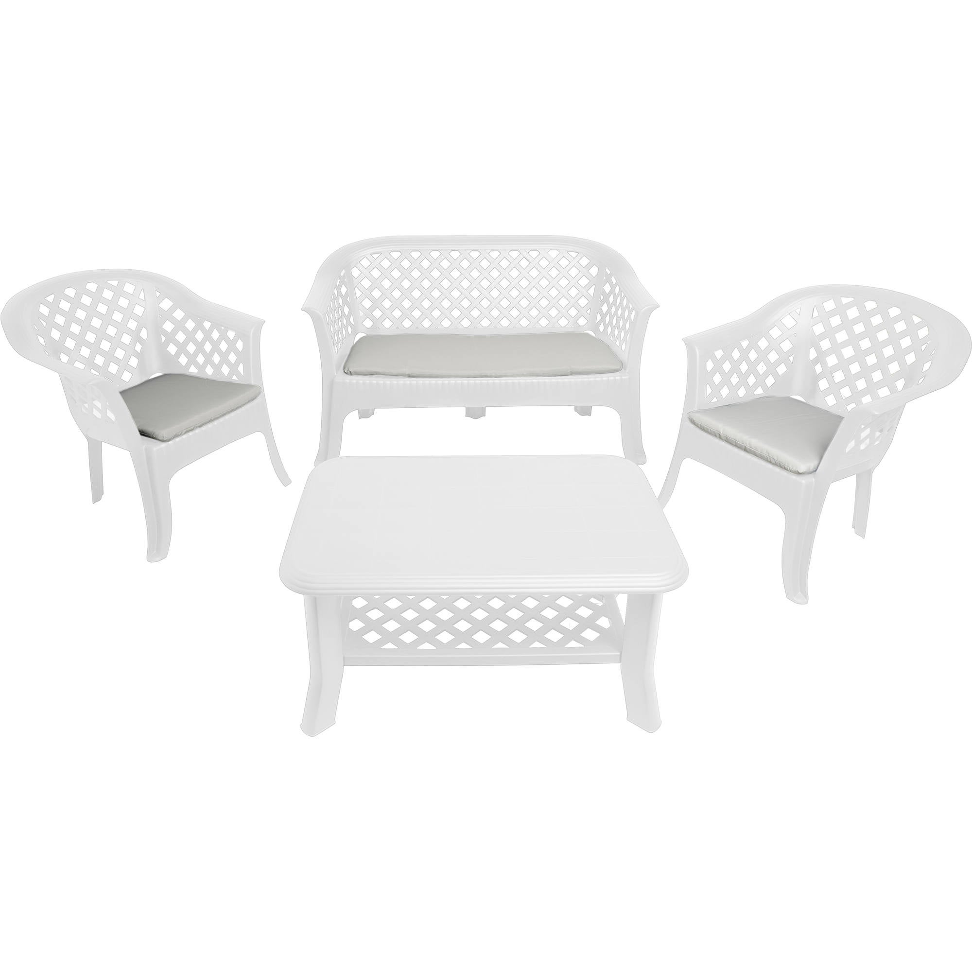 Set salotto da esterno Ortisei, Set da giardino con 1 tavolo rettangolare e  2 sedie pieghevoli, Set indoor e outdoor da Pic Nic, 100% Made in Italy,  Bianco, con imballo rinforzato