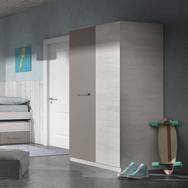 Armario Denali, Perchero para dormitorio, Armario con 2 puertas correderas,  120x50h204 cm, Blanco