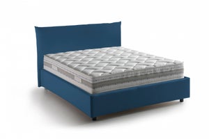 Letto piazza e mezza Deusebi, Letto contenitore con rivestimento in  tessuto, Apertura frontale, adatto per materasso Cm 120x190, Blu