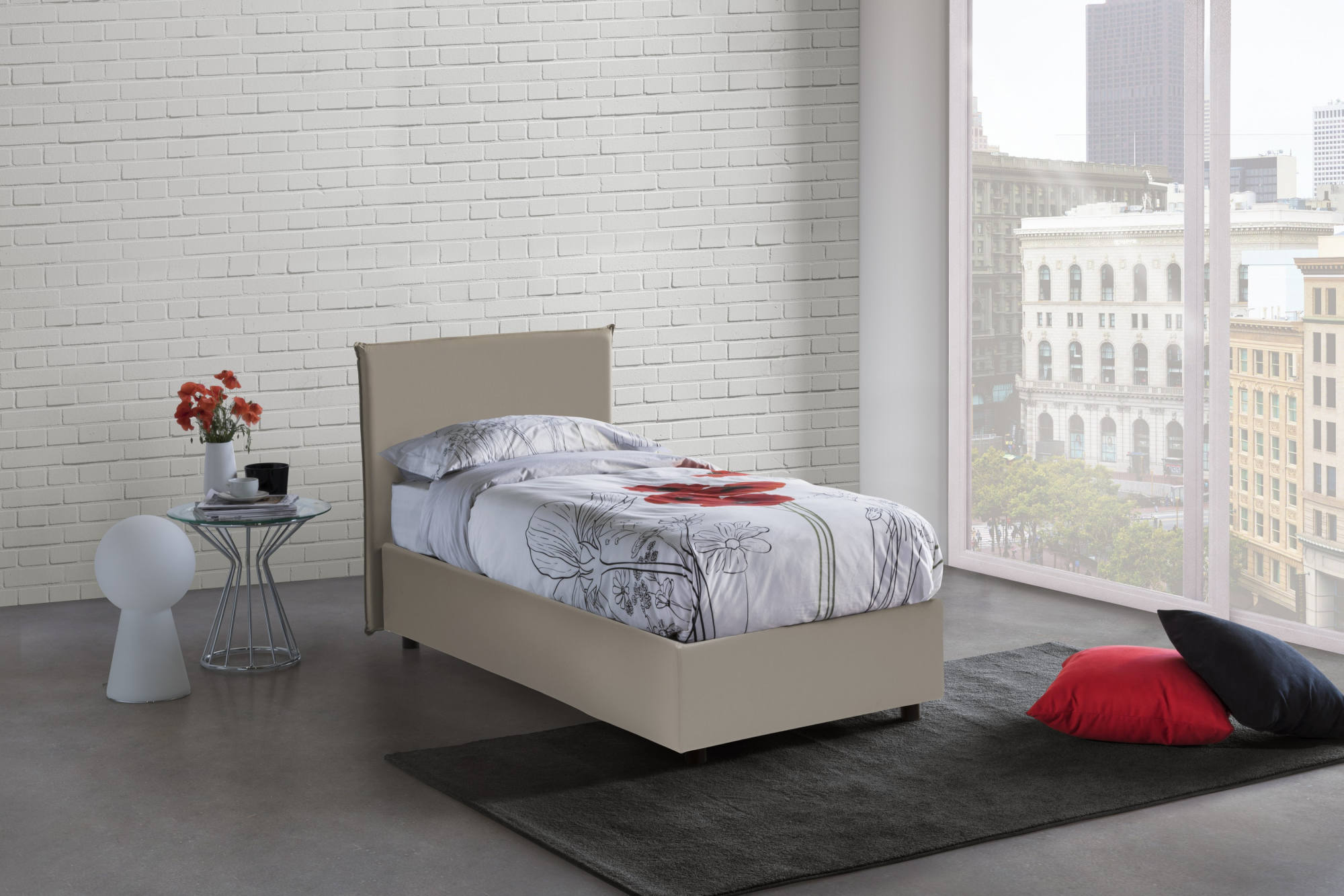 Talamo italia cama individual con contenedor anna, made in italy, cama con tapizado en ecopiel, apertura frontal, con colchón de 80x200 cm incluido