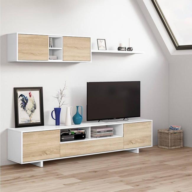 Mueble de salón y TV Zia blanco y gris 200x180x41 cm (anchoxaltoxfondo)