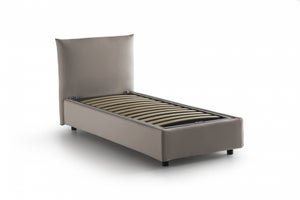 Letto singolo Dbertin, Set testata in ecopelle con rete ortopedica e  mantovana, 100% Made in Italy, adatta a letto Singolo, per materasso da Cm  80x190, Tortora