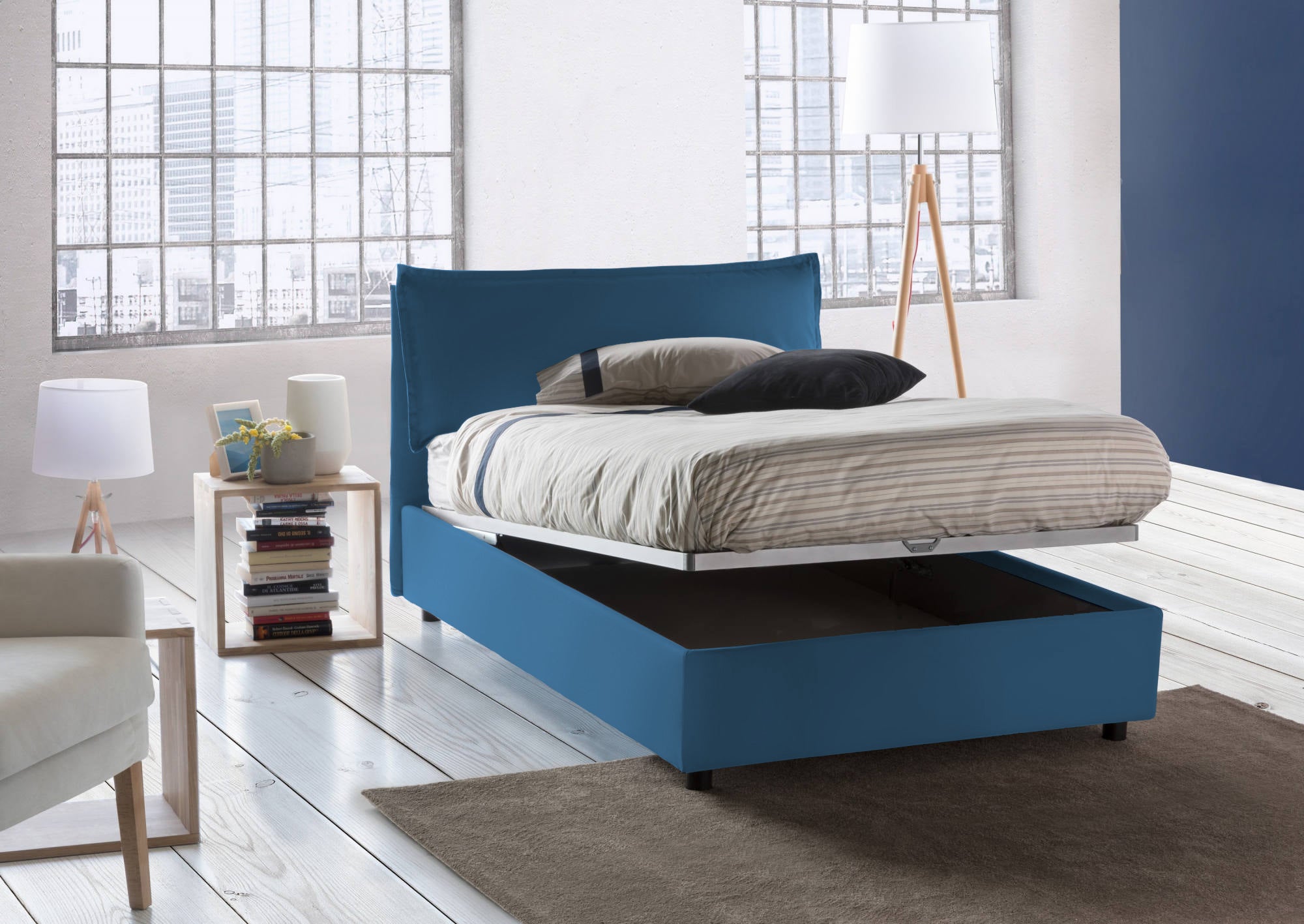 Cassetto letto 120 x 190 con rete BUDDY - blu navy