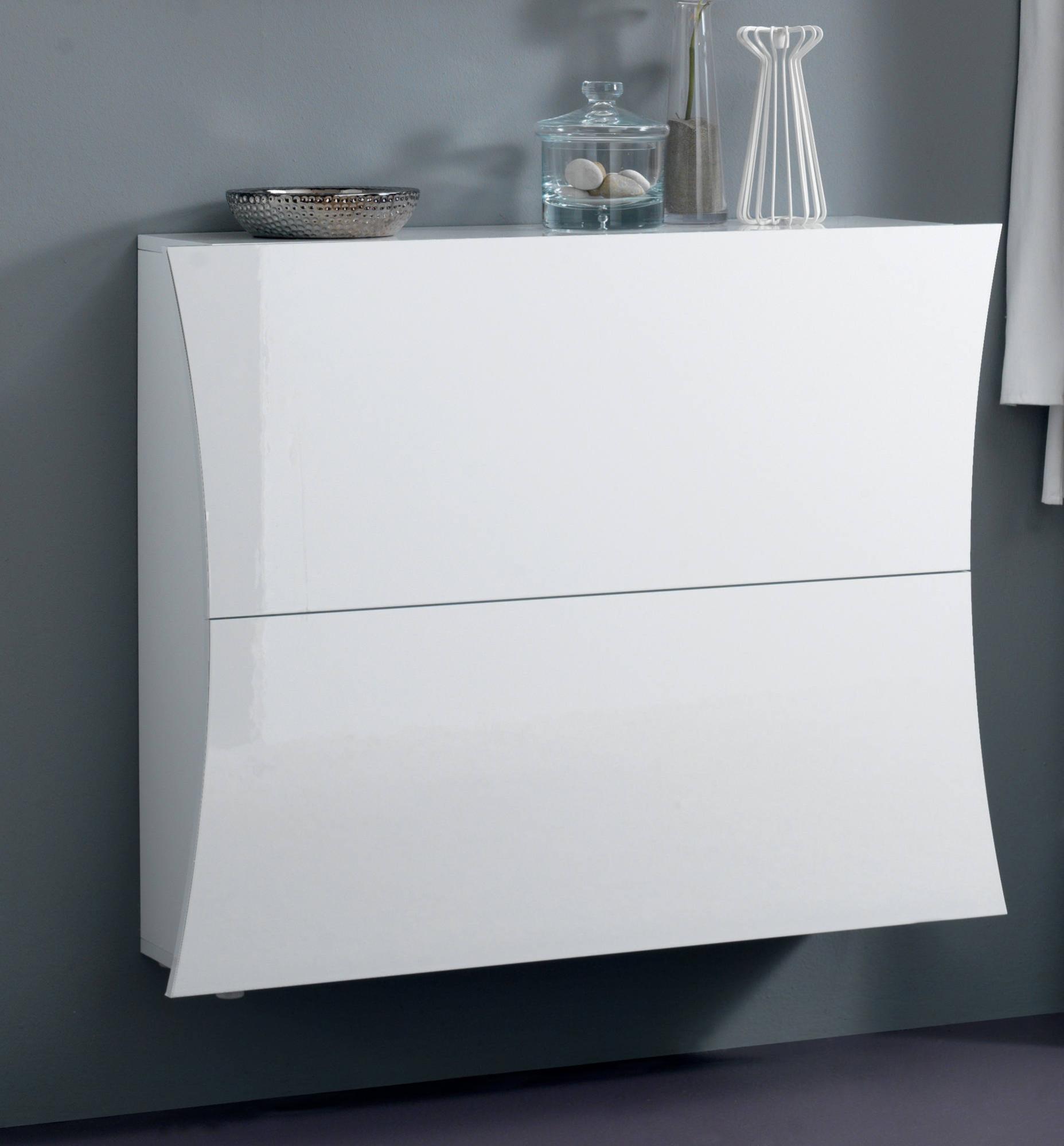 Zapatero moderno, made in italy, con 2 puertas, zapatero de entrada, 101x27h82 cm, color blanco brillante